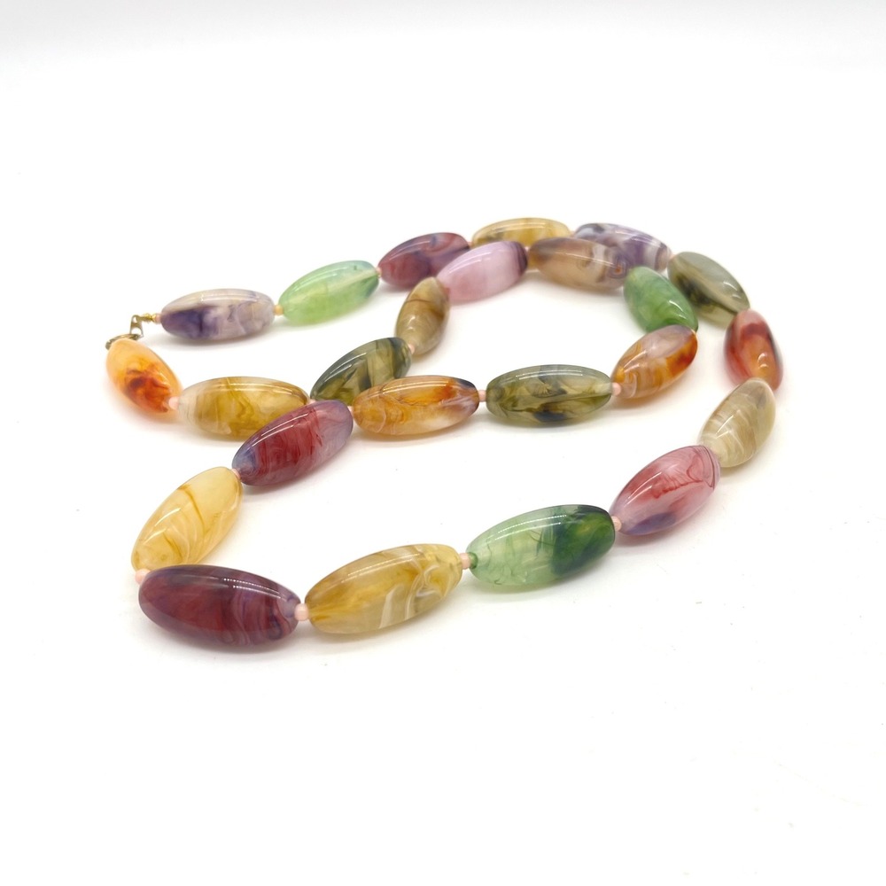 Vintage Beggars Beads Opera Necklace Lucite Art Glass Boho Chunky Statement 28in